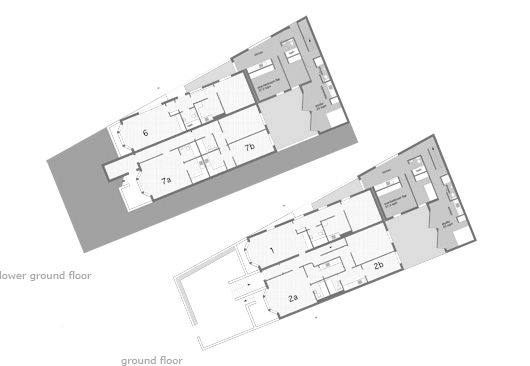 wohnblockergaenzung, grundrisse untergeschoss und erdgeschoss